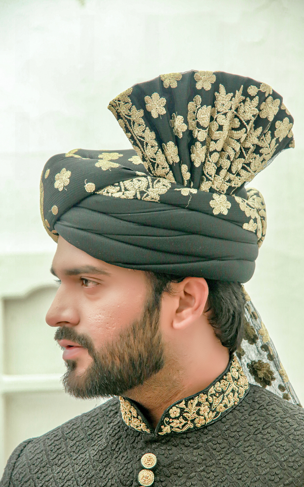 Black Messori Embroidered Turban