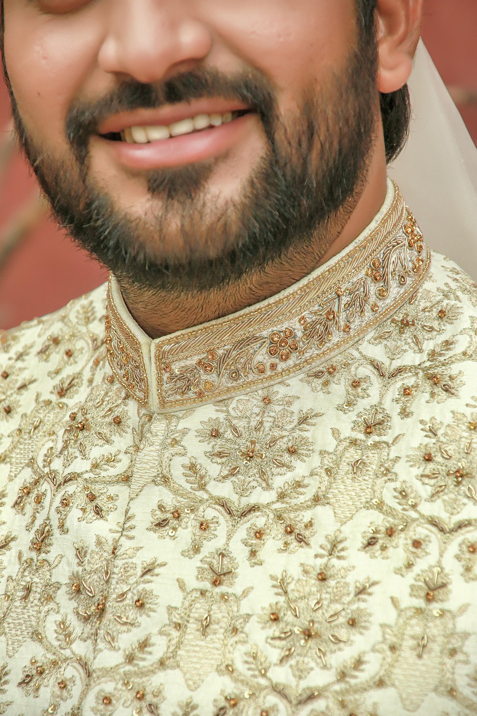 Classic Cream Traditional Handwork and Embroidered Sherwani Set ...
