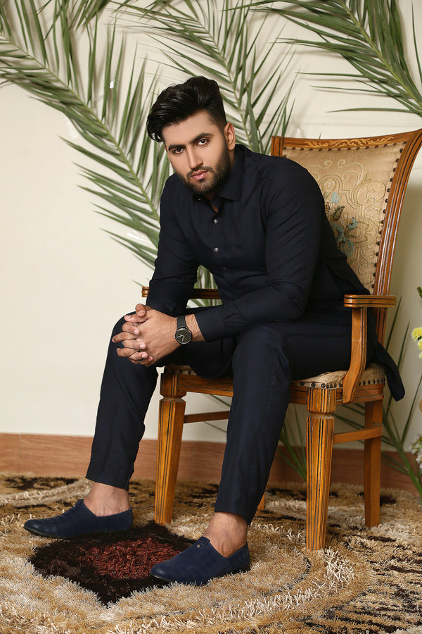 Navy Blue Suit Kurta Pent Trouser