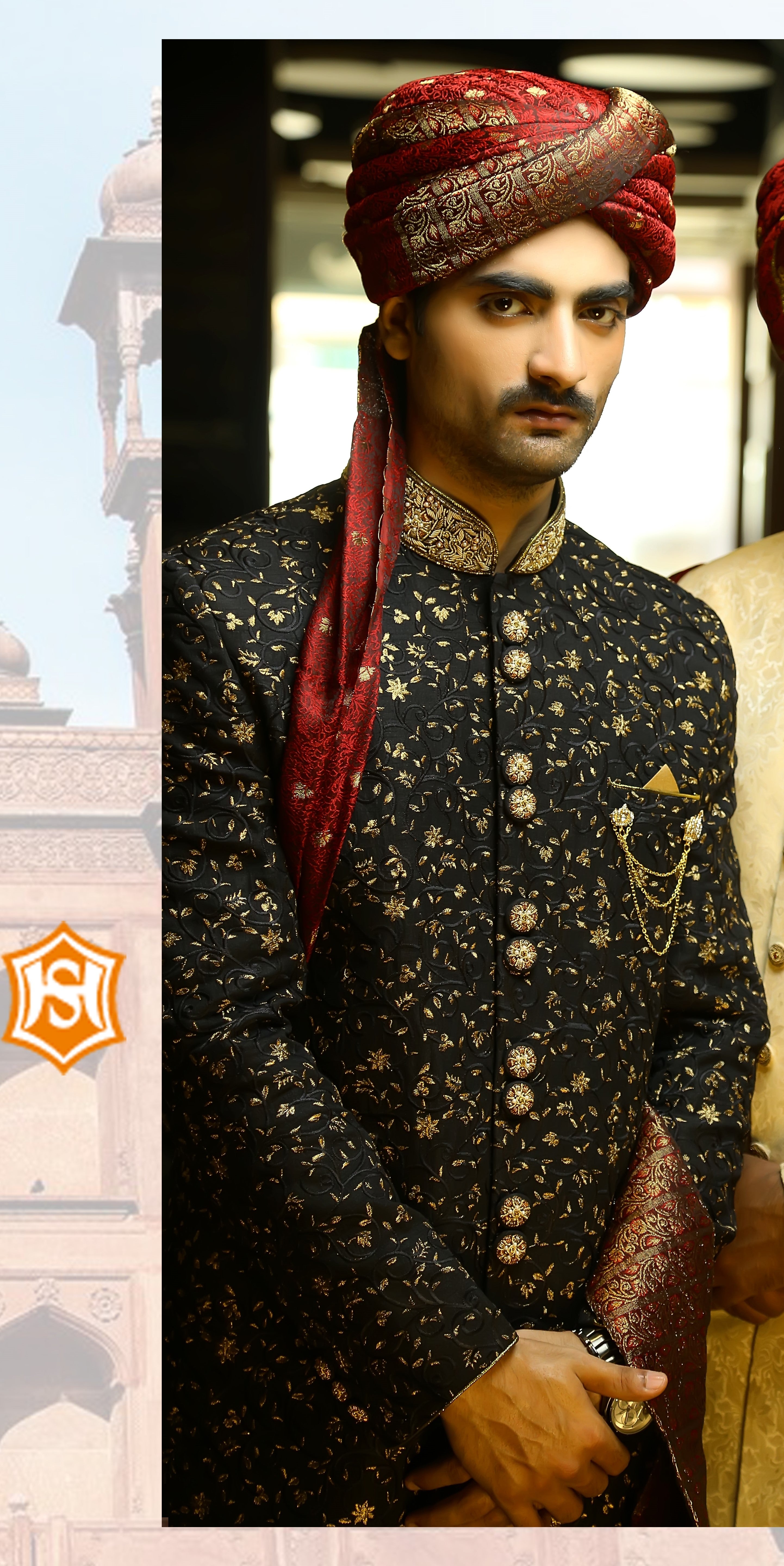 Classic Black Traditional Handwork and Embroidered Sherwani Set ...
